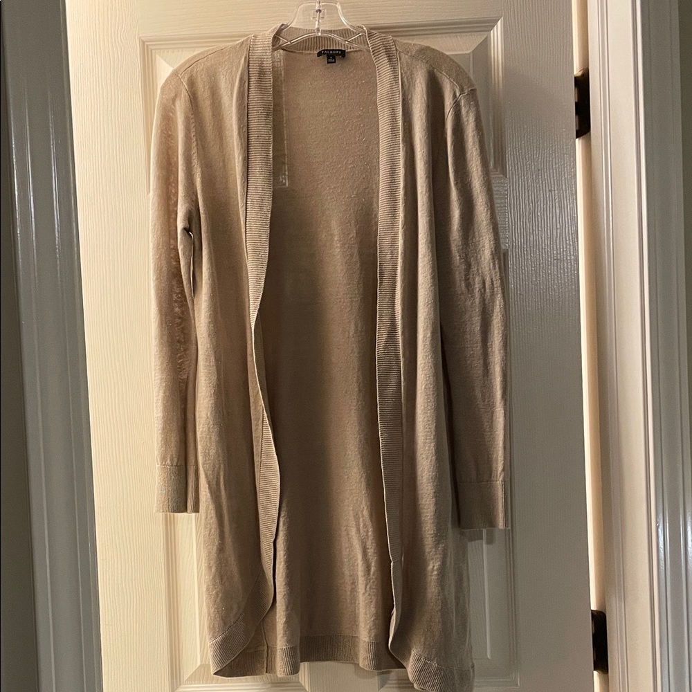 Talbots Light Linen Beige Open Front Cardigan